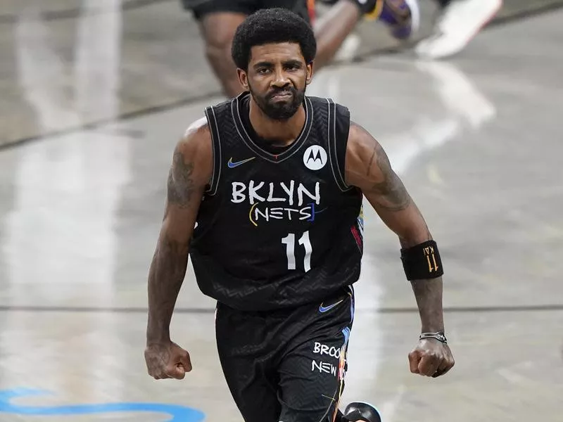 Brooklyn Nets' Kyrie Irving celebrates