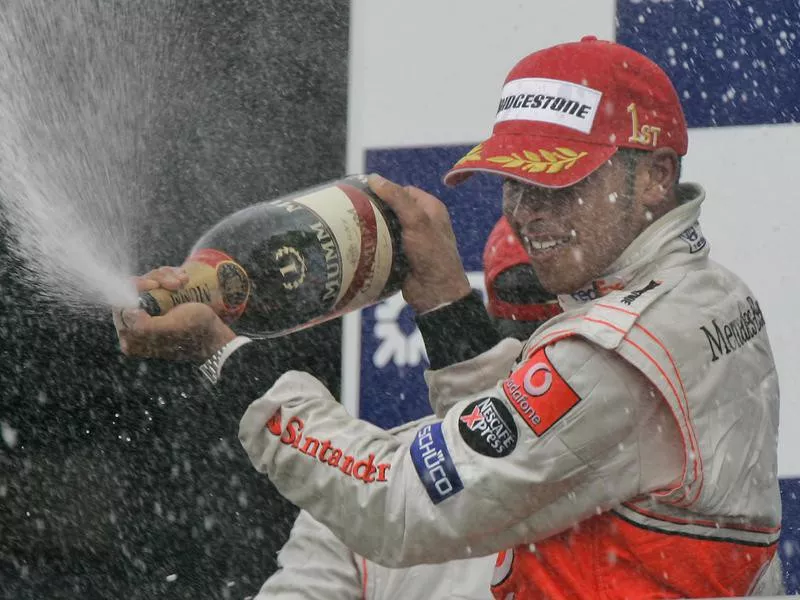 Lewis Hamilton celebrates after winning United States Grand Prix