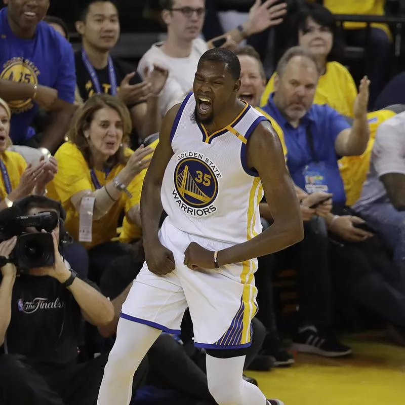 Golden State Warriors forward Kevin Durant celebrates