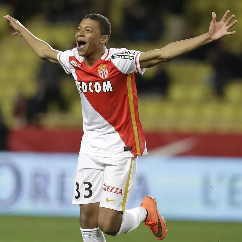 Monaco's Kylian Mbappe Lottin celebrates